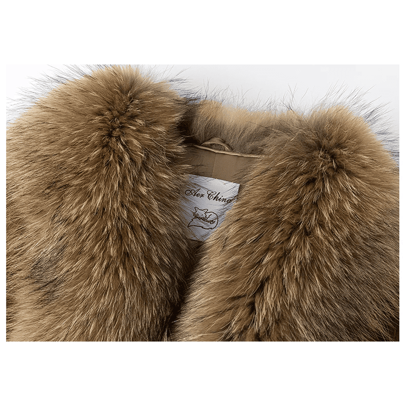 Short Faux Mink Fur Jacket with Raccoon Fur Collar -主4