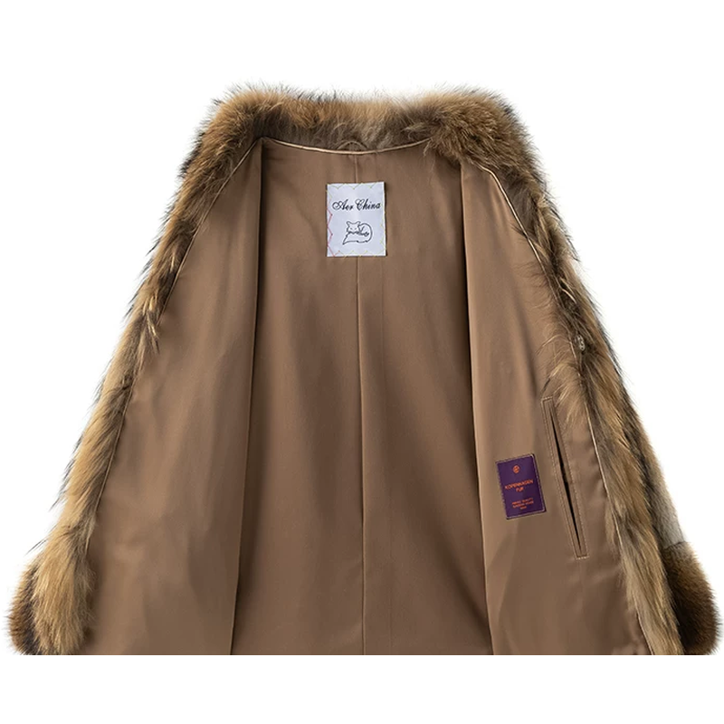 Short Faux Mink Fur Jacket with Raccoon Fur Collar -主3