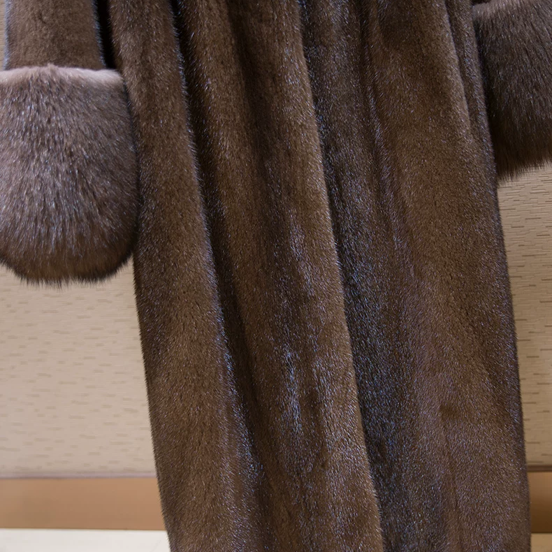 Long Hooded Faux Mink Coat with Fox Fur Trim (7)