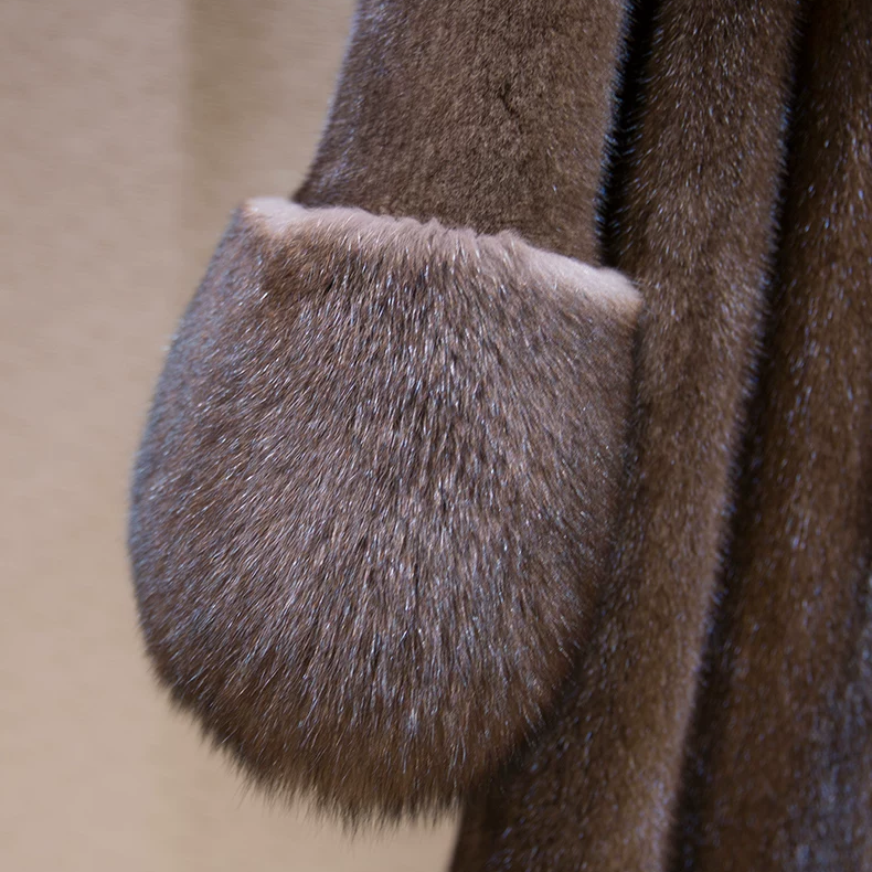 Long Hooded Faux Mink Coat with Fox Fur Trim (8)