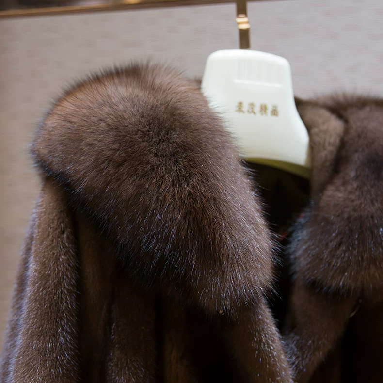 Long Hooded Faux Mink Coat with Fox Fur Trim (9)