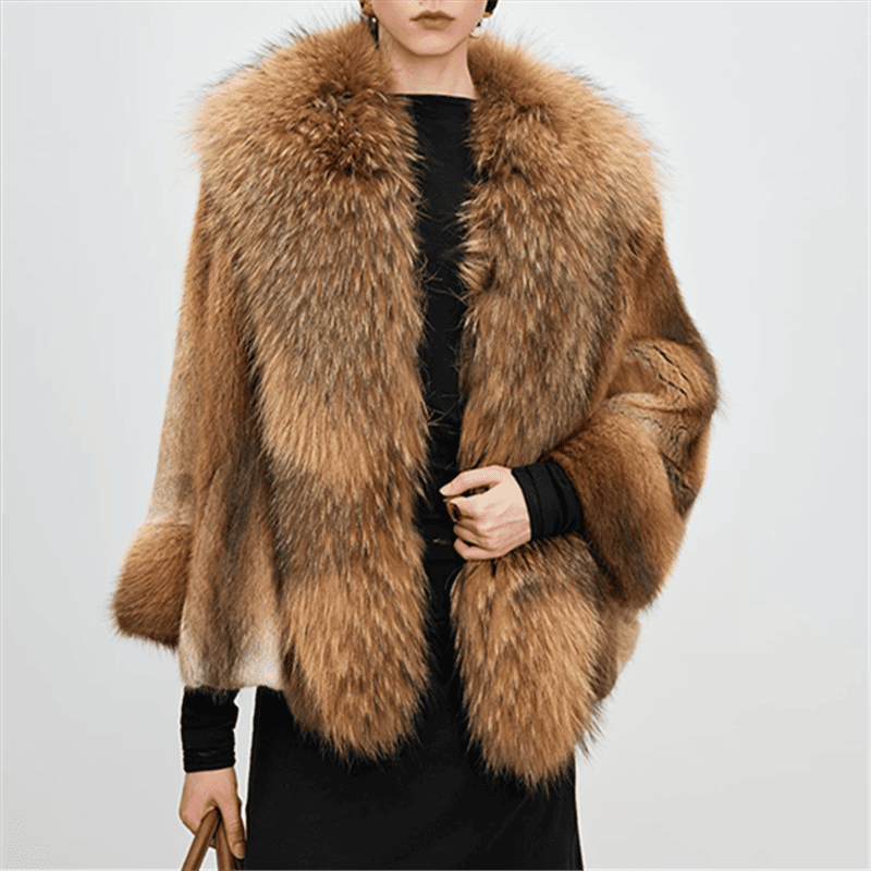 Short Faux Mink Fur Jacket with Raccoon Fur Collar (1)