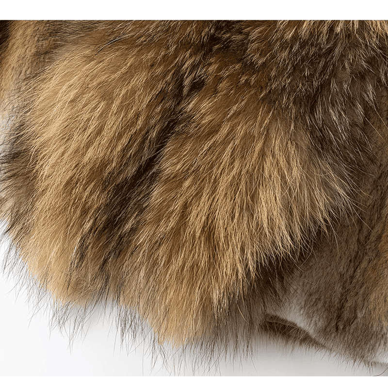 Short Faux Mink Fur Jacket with Raccoon Fur Collar (5)