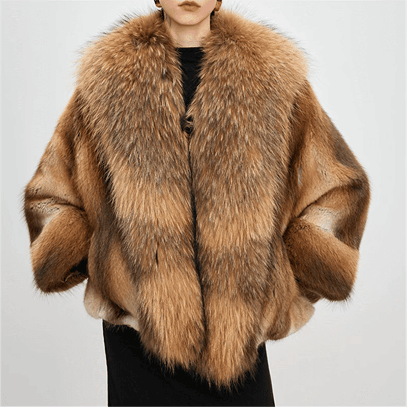 Short Faux Mink Fur Jacket with Raccoon Fur Collar (7)