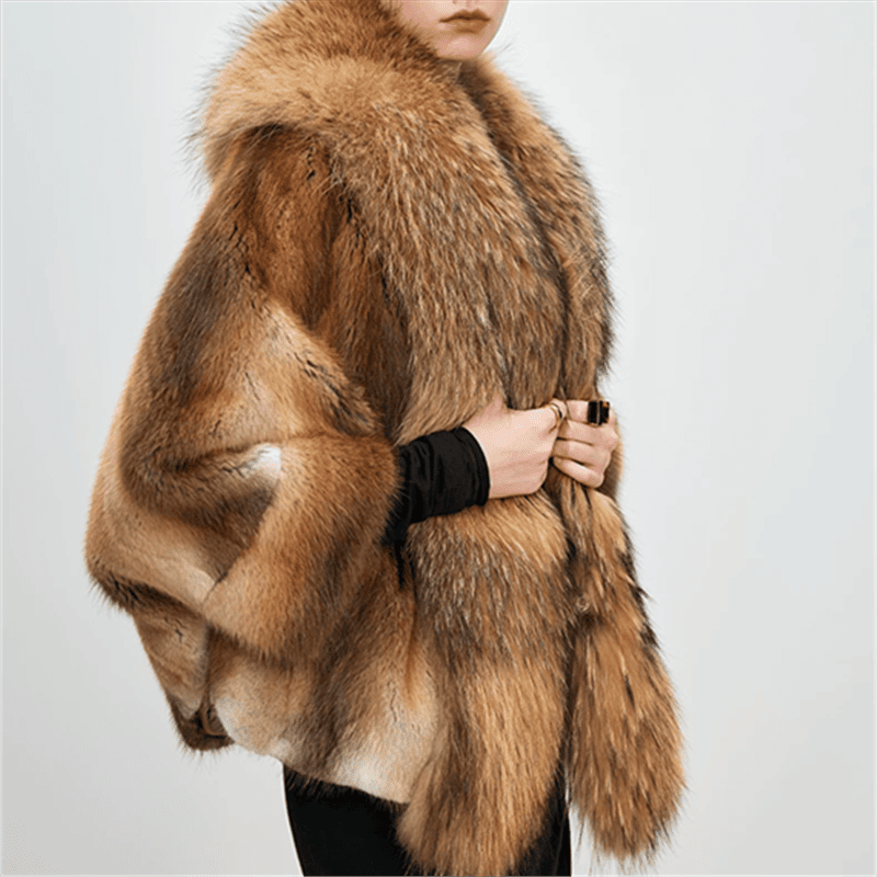 Short Faux Mink Fur Jacket with Raccoon Fur Collar (8)